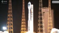 A Vega C rocket launches the FLEX and Sentinel-3C Earth-observation satellites to Earth orbit from Kourou, French Guiana on Sept. 14, 2026.