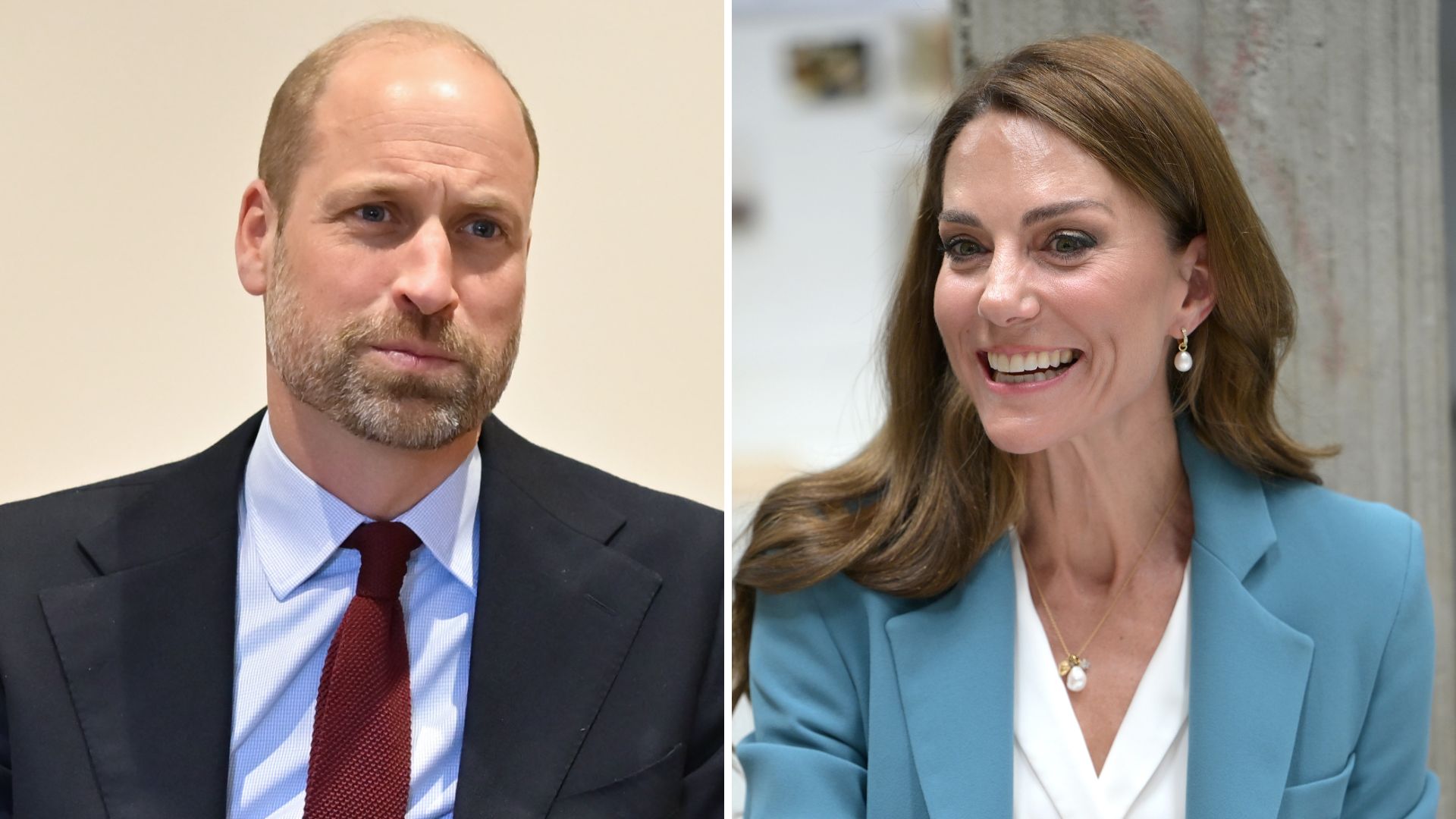 A composite of a picture of Prince William in May 2026 and a picture of Kate Middleton in Italy in May 2026
