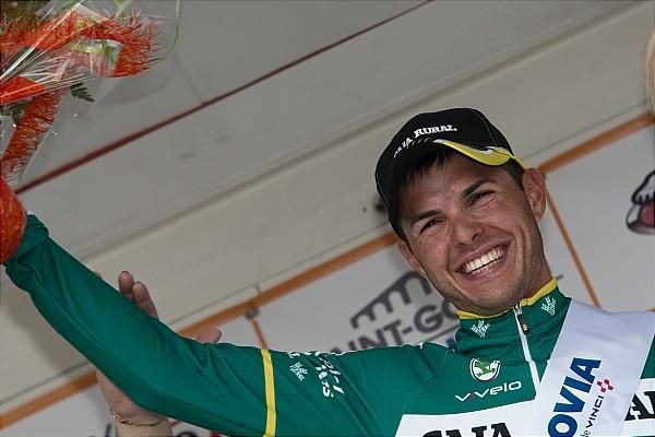 Francesco Lasca (Caja Rural) on the podium after winning stage 2 at the Circuit de Lorraine.
