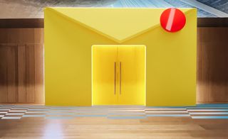 giant yellow envelope installation at Email is Dead, Design Museum exhibition
