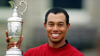 Tiger Woods with the Claret Jug after his 2000 Open win