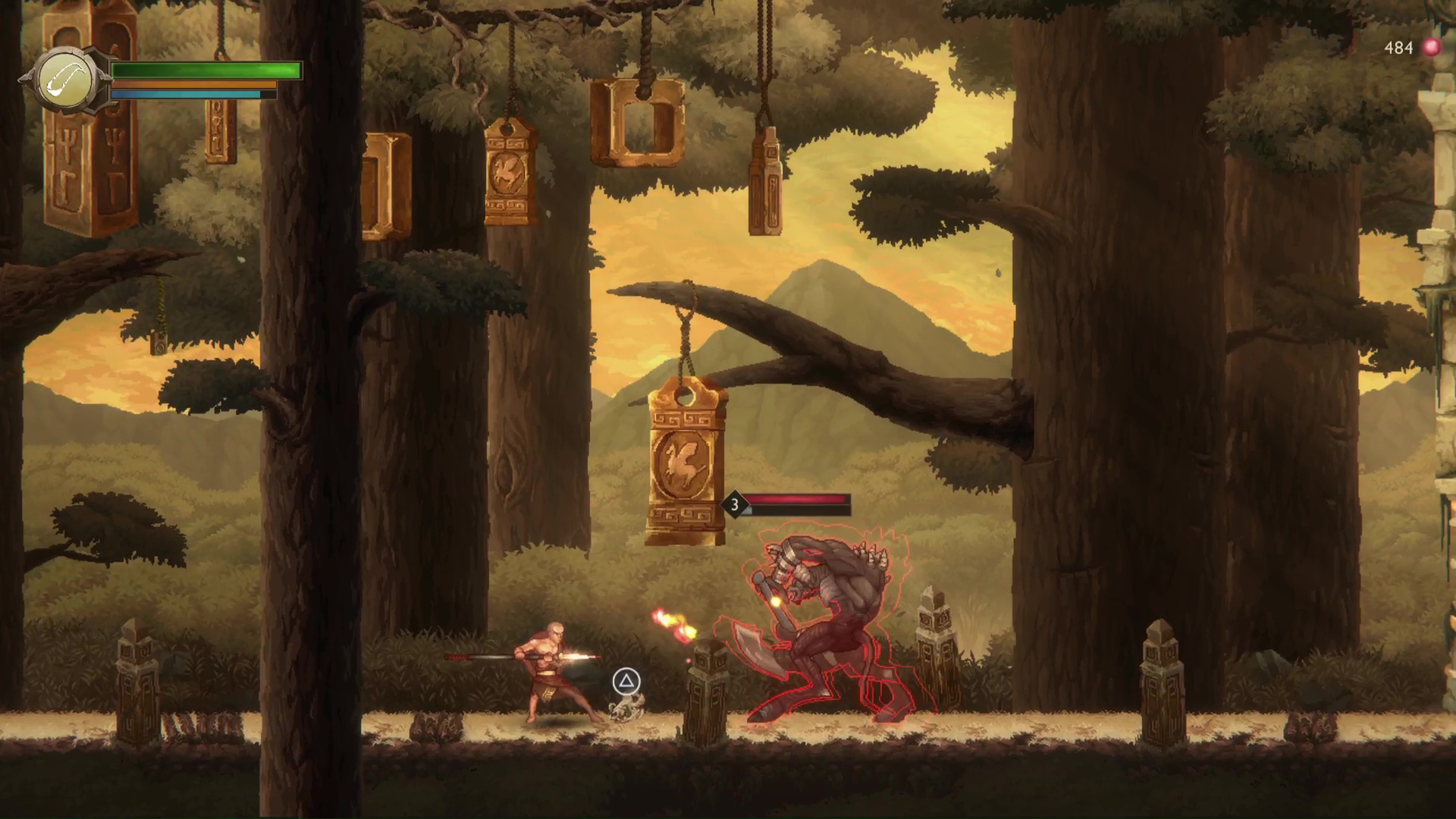 Kratos battles a minotaur in a forest in God of War: Sons of Sparta