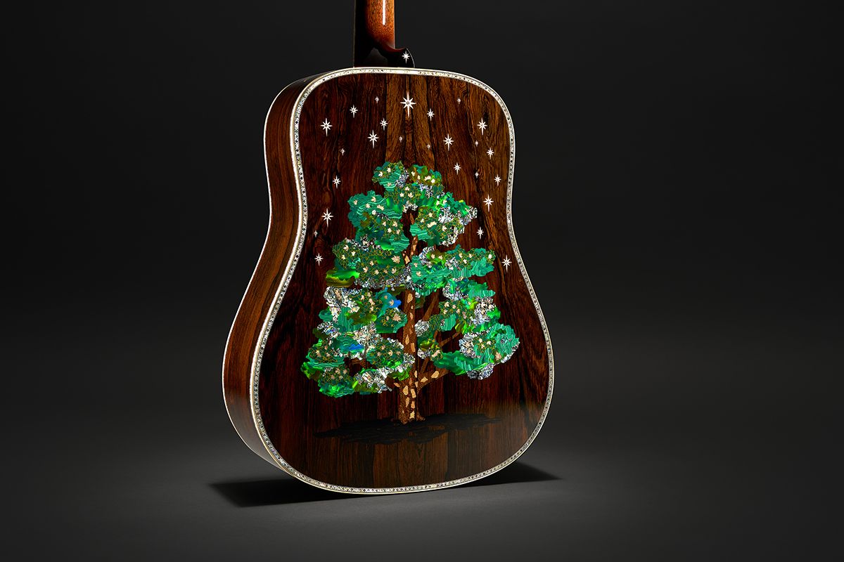 Images of Martin Guitar's 3 Millionth model, celebrating the company's 3 millionth guitar. This guitar is limited to three exampes (only one for sale) and is debuting at the 2025 NAMM Show