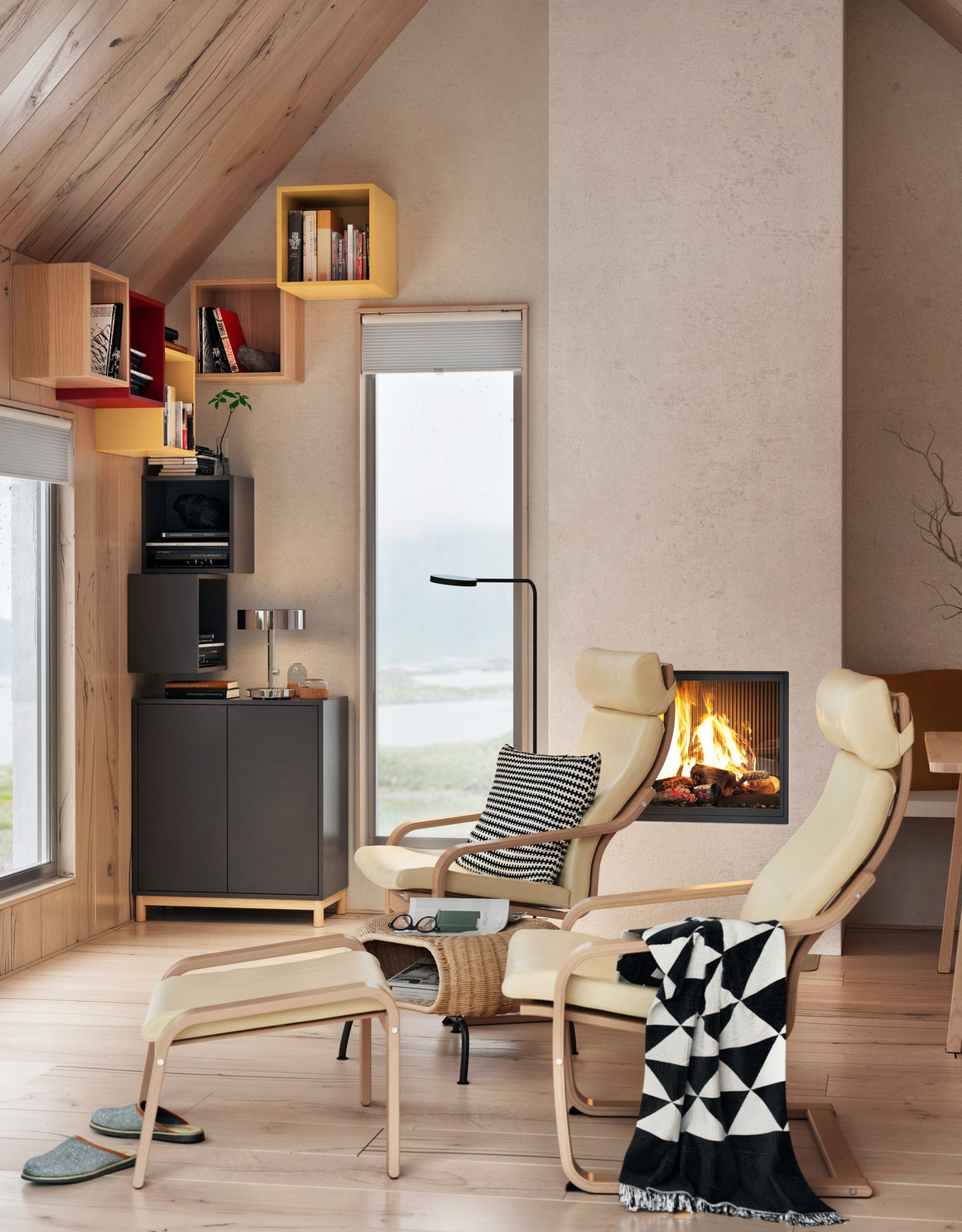 Two Poang chairs in a bright living room