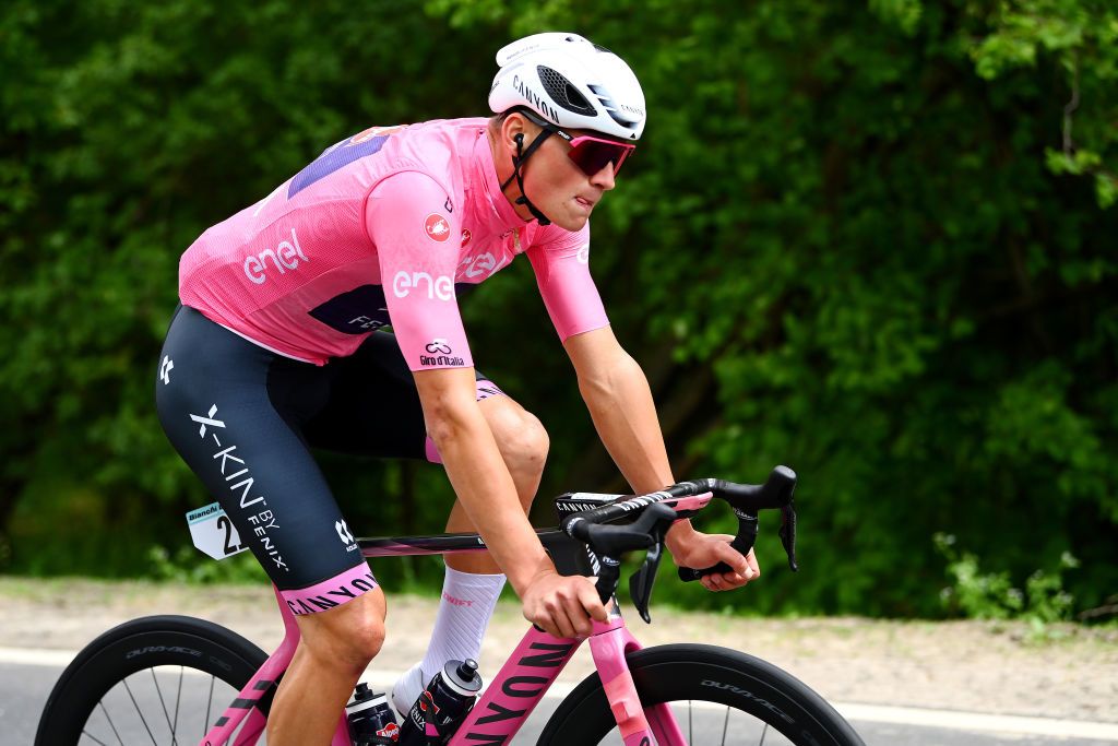 BALATONFURED HUNGARY MAY 08 Mathieu Van Der Poel of Netherlands and Team Alpecin Fenix pink leader jersey competes during the 105th Giro dItalia 2022 Stage 3 a 201km stage from Kaposvr to Balatonfred Giro WorldTour on May 08 2022 in Balatonfured Hungary Photo by Tim de WaeleGetty Images
