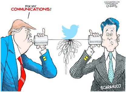 Political cartoon U.S. Trump tweets Scaramucci communications