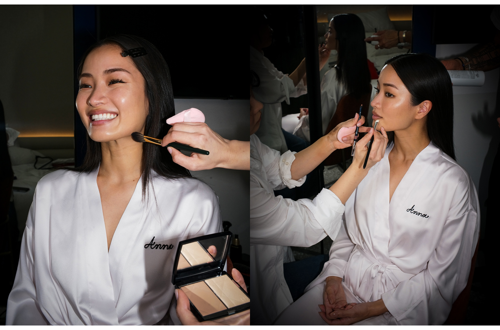 Anna Sawai erhält im Glamour-Stuhl vor den Screen Actors Guild Awards den letzten Schliff ihres Make-ups.