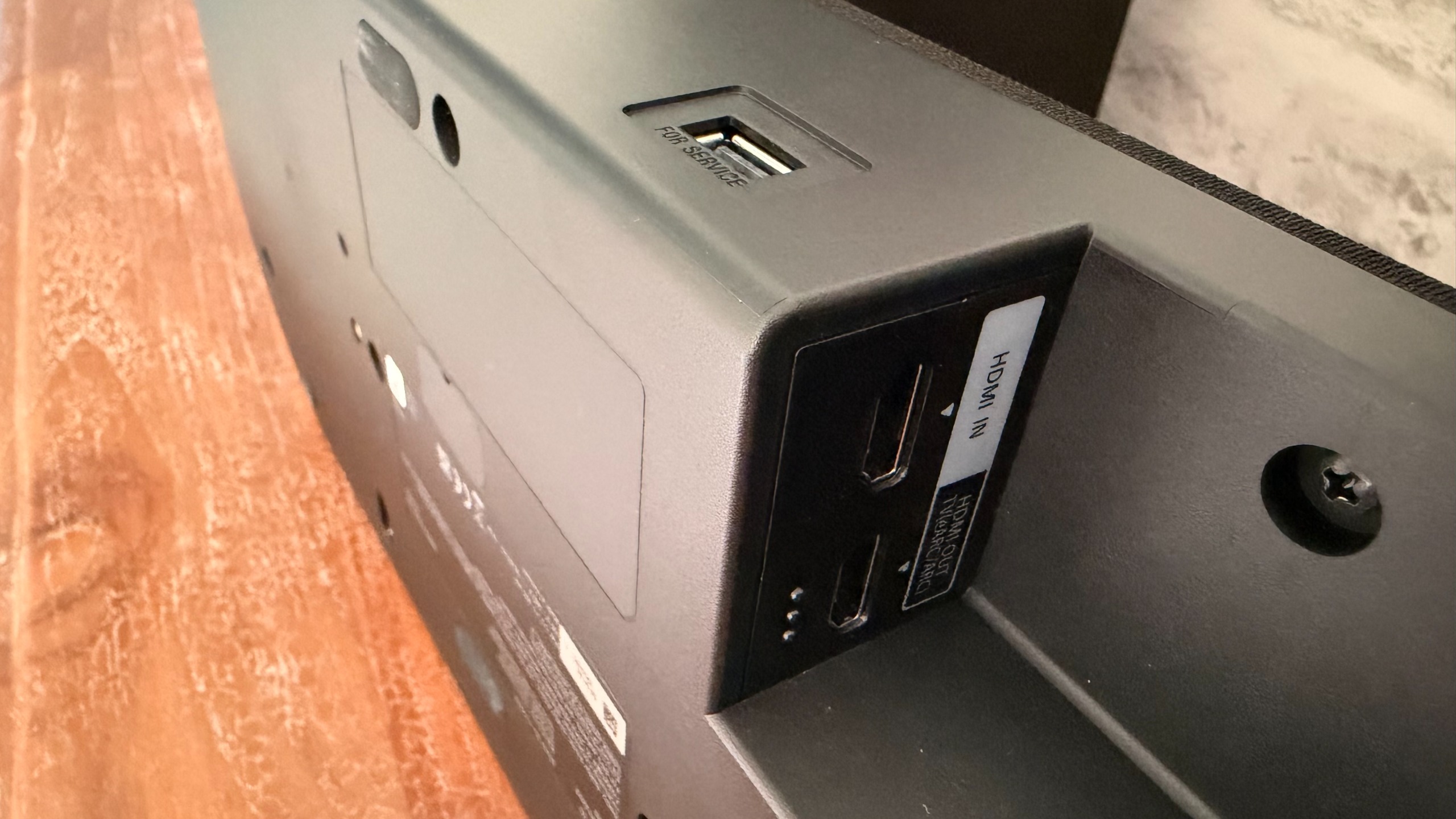 A close-up of the Sony Bravia Theater Trio ports.