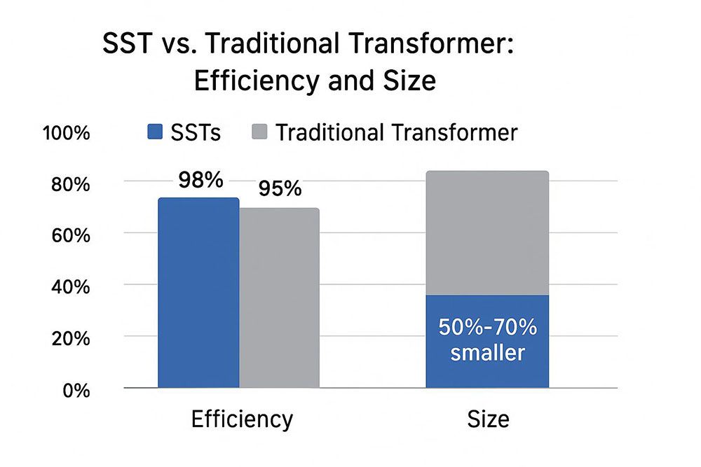 The efficiency and size of solid-state transformers vs. conventional magnet-based transformers