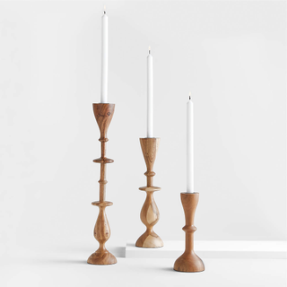 trio of wooden candle holders