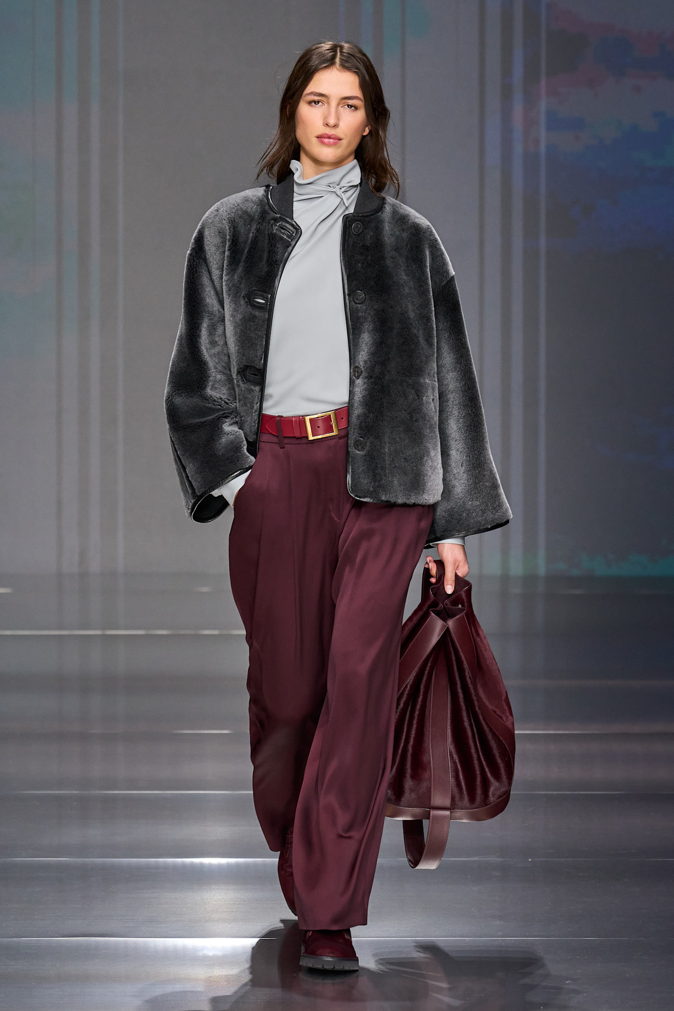 a model walks the runway during giorgio armani fall/winter 2026.