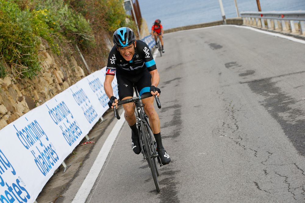 Geraint Thomas (Team Sky) dropped Daniel Oss (BMC Racing) on the Poggio