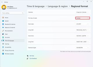 Change first day of week on Windows 11