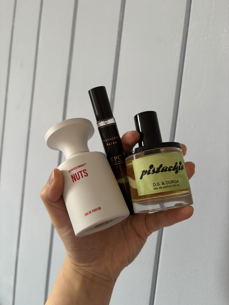 Mica Ricketts holding the best pistachio perfumes