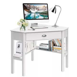 Costway Triangle Computer Desk w/ Drawer Shelves