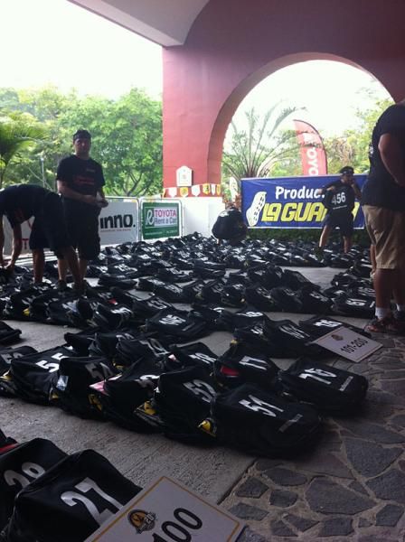 Racers' bags await