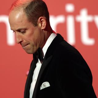 Britain's Prince William, Prince of Wales leaves the stage after delivering a speech during the London Air Ambulance Charity Gala Dinner at The OWO on February 7, 2024 in London, England