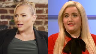 From L to R: Meghan McCain on her Citizen McCain podcast, Aidy Bryant as Meghan McCain on The View on Saturday Night Live.