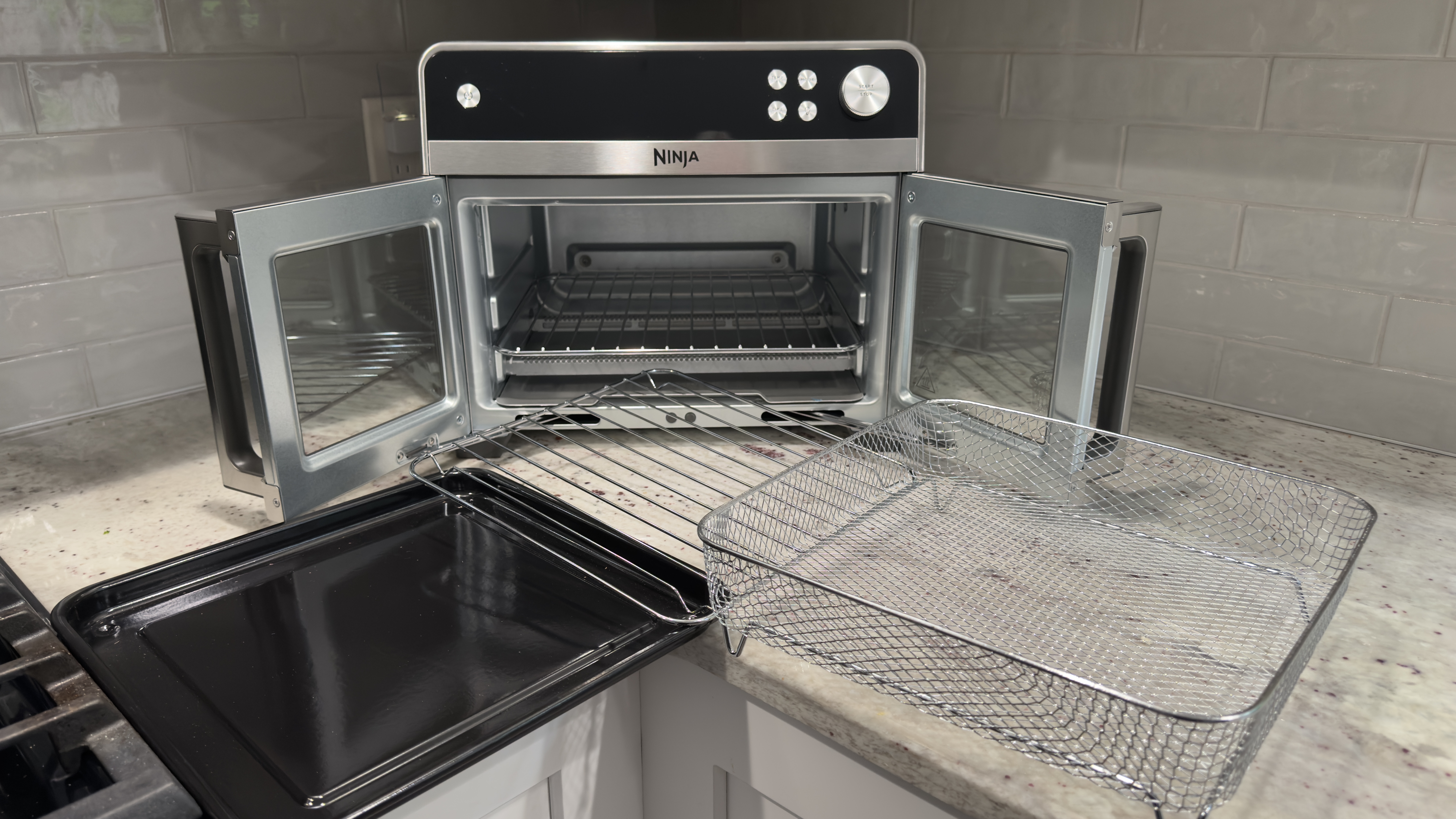 Ninja French Door Air Fryer and Countertop Oven with included accessories