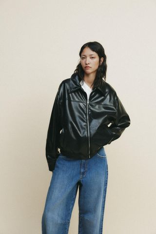 Faux Leather Bomber Jacket