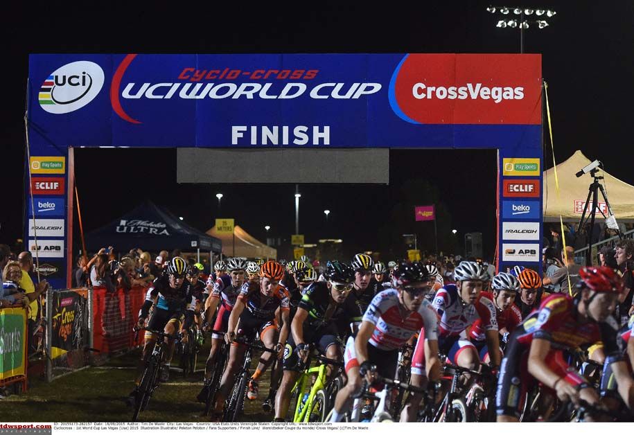 The riders pass through the finish line