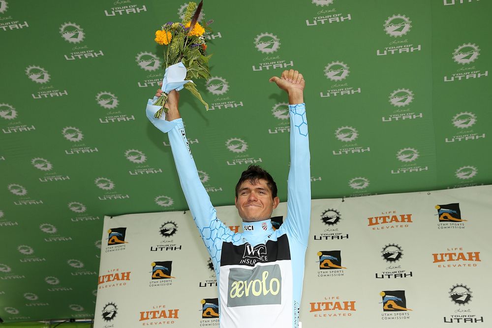 Luis Villalobos in the Best Young Rider's jersey at the Larry H. Miller Tour of Utah
