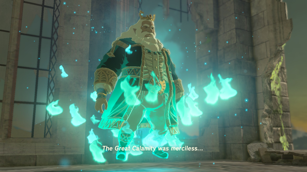 King Rhoam Bosphoramus Hyrule is surrounded by green smoke in The Legend of Zelda: Breath of the Wild