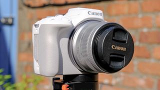 Canon EOS R50 attached to tripod