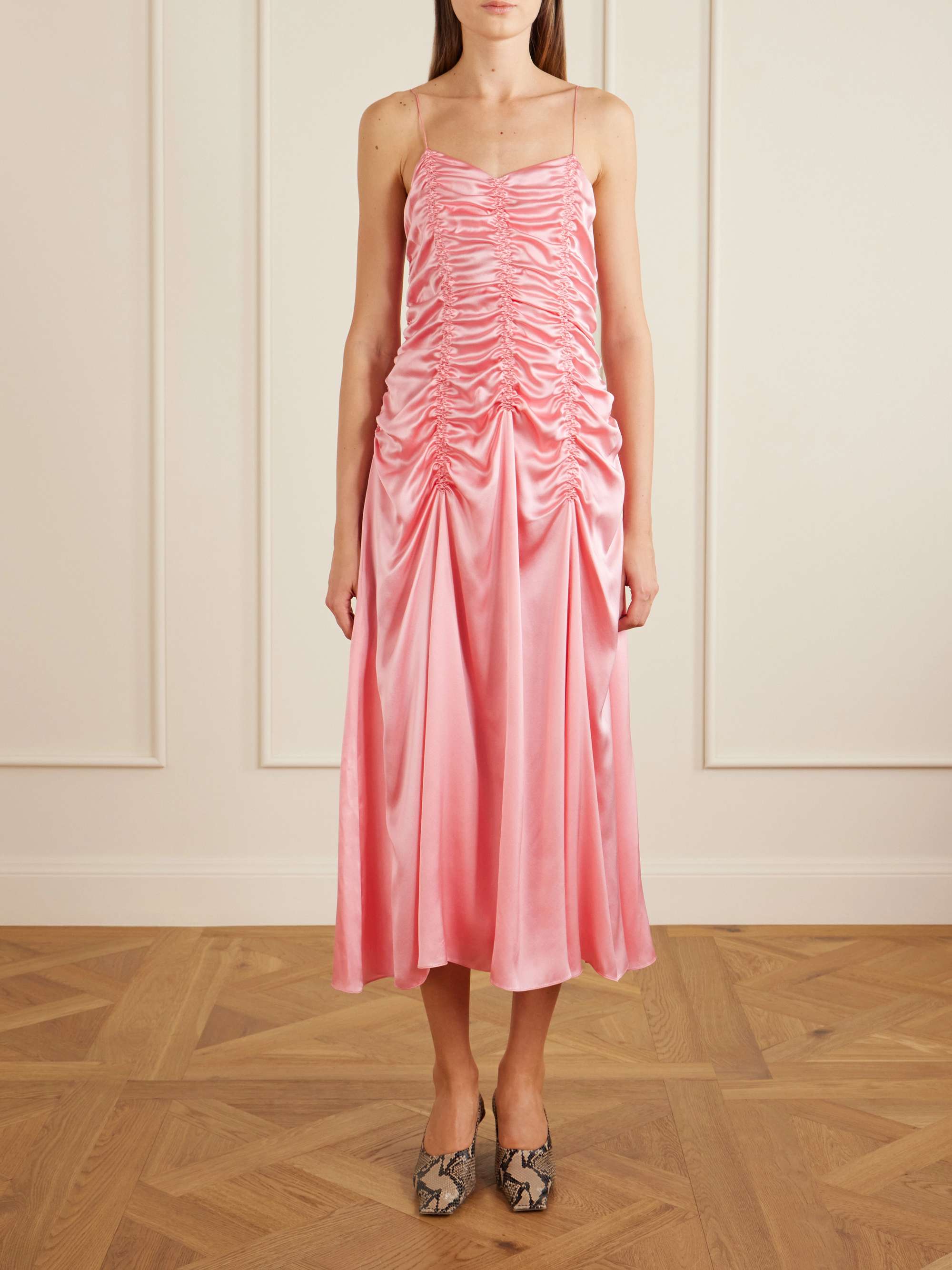 Raina Ruched Silk Midi Dress