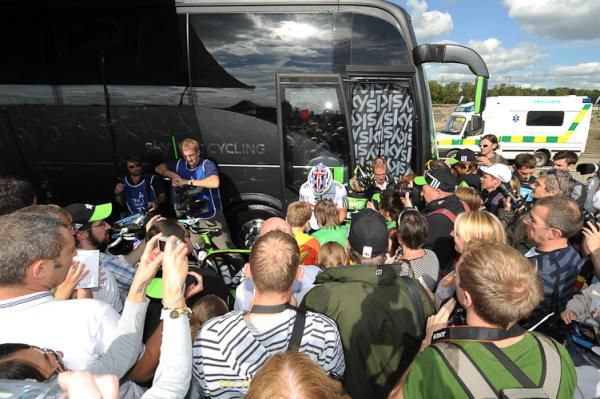The Team Sky bus was a hive of activity.