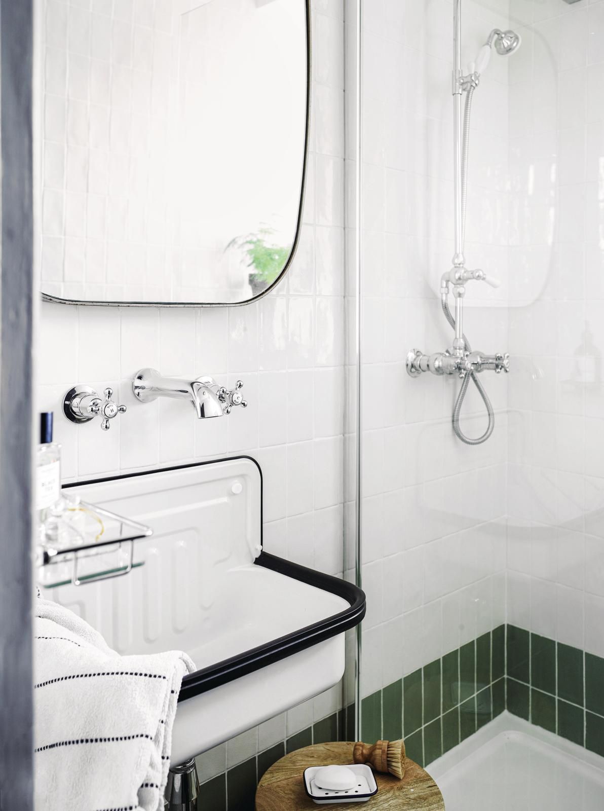 Green tiled shower room