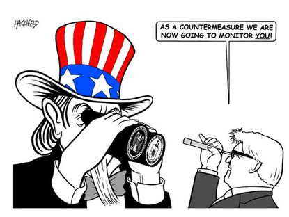 Political cartoon U.S. monitoring