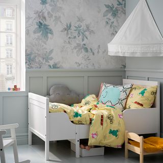 girls nursery ideas green girls nursery with panelling and floral wallpaper