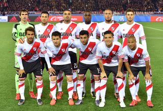 River Plate players line up ahead of the 2015 FIFA Club World Cup final against Barcelona.