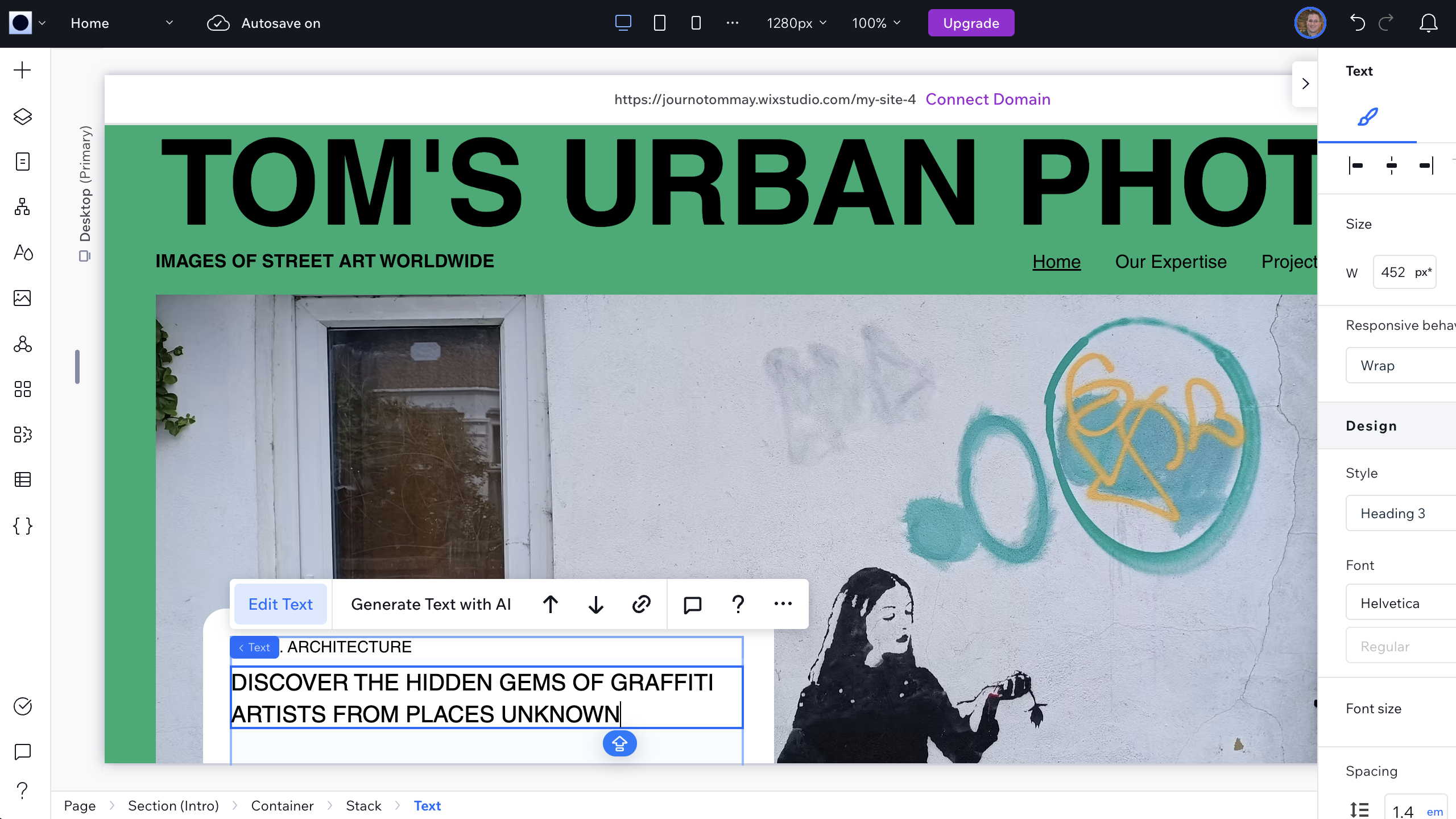 Editing a template in Wix Studio