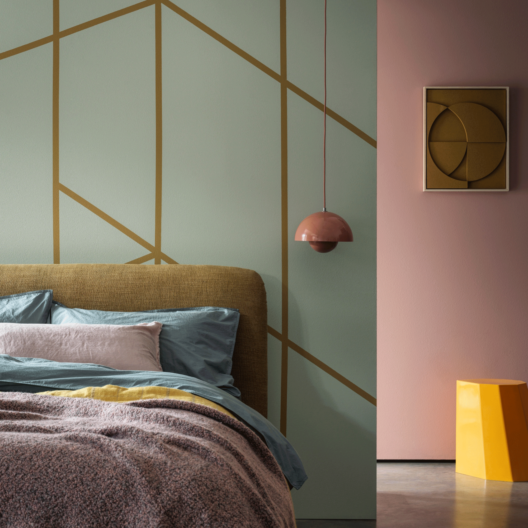 Mint geometric bedroom wall