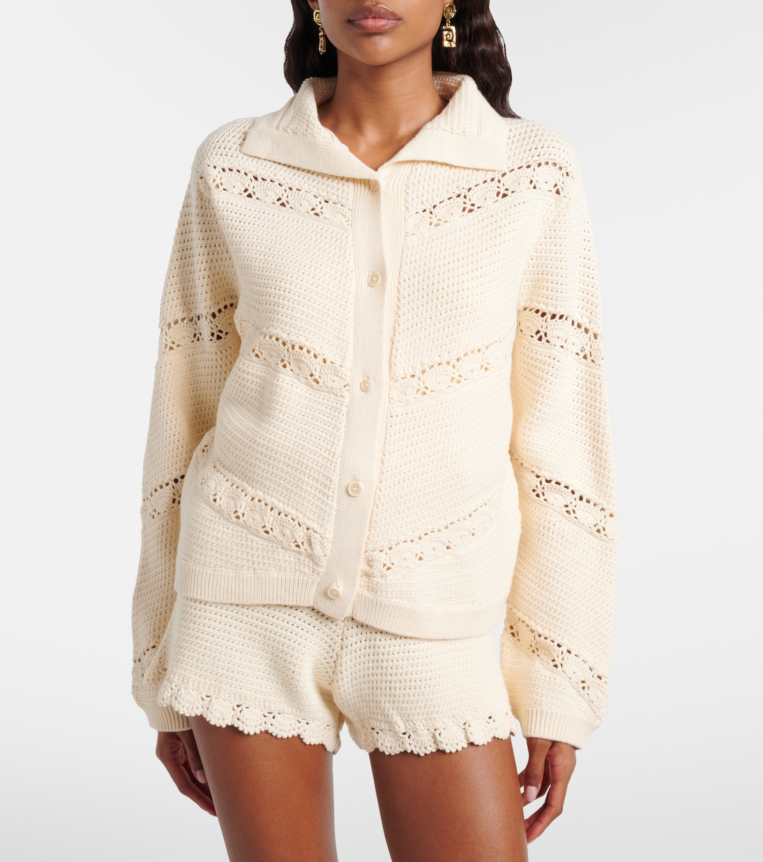 Dylan Crochet Cardigan in White - Posse