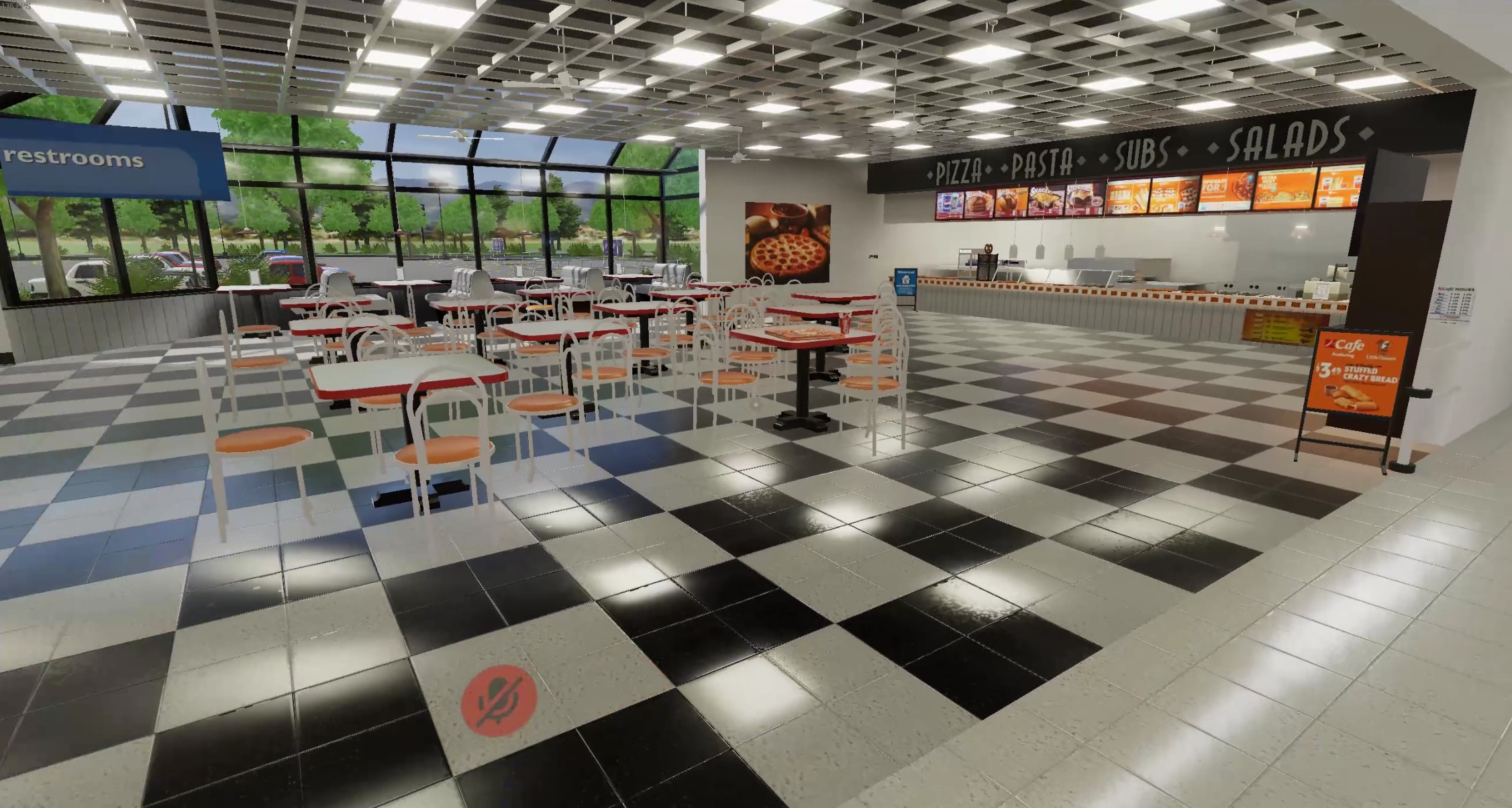 view of food court in virtual Kmart