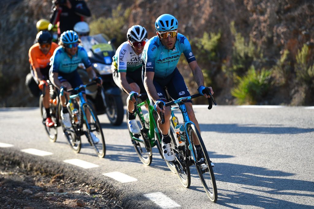 VALENCIA SPAIN FEBRUARY 06 Vincenzo Nibali of Italy and Astana Qazaqstan Team competes in the breakaway during the 73rd Volta A La Comunitat Valenciana 2022 Stage 5 a 92km stage from Paterna to Valencia VCV2022 on February 06 2022 in Valencia Spain Photo by Dario BelingheriGetty Images