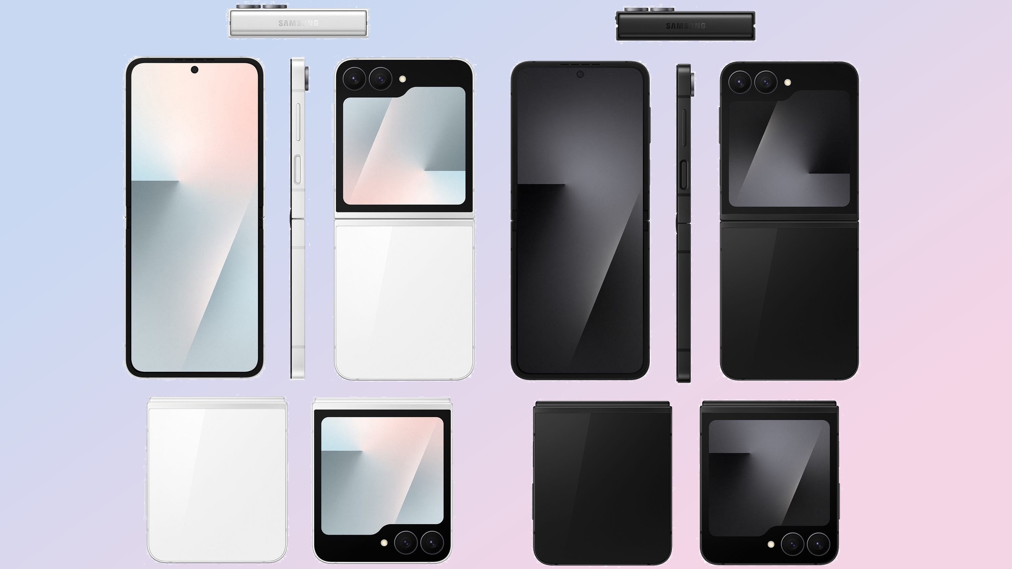 Galaxy Z Flip FE renders in white and black