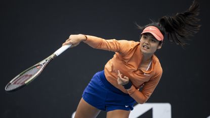 : Emma Raducanu of Great Britain with her coach Torben Beltz during a practice session ahead of the 2022 Australian Open at Melbourne Park on January 15, 2022 in Melbourne, Australia. 