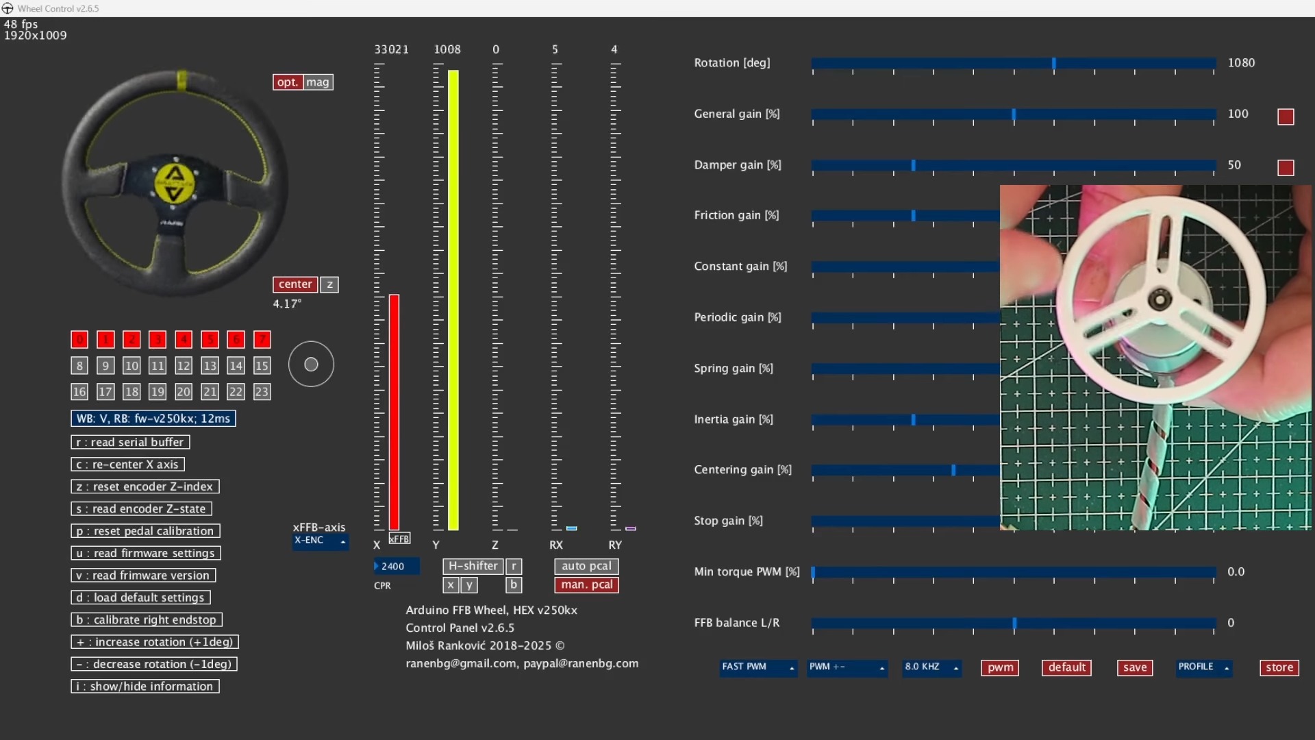 A screenshot from a YouTube video by Jason Winfield showing the force feedback programming of his Pistol Grip controller