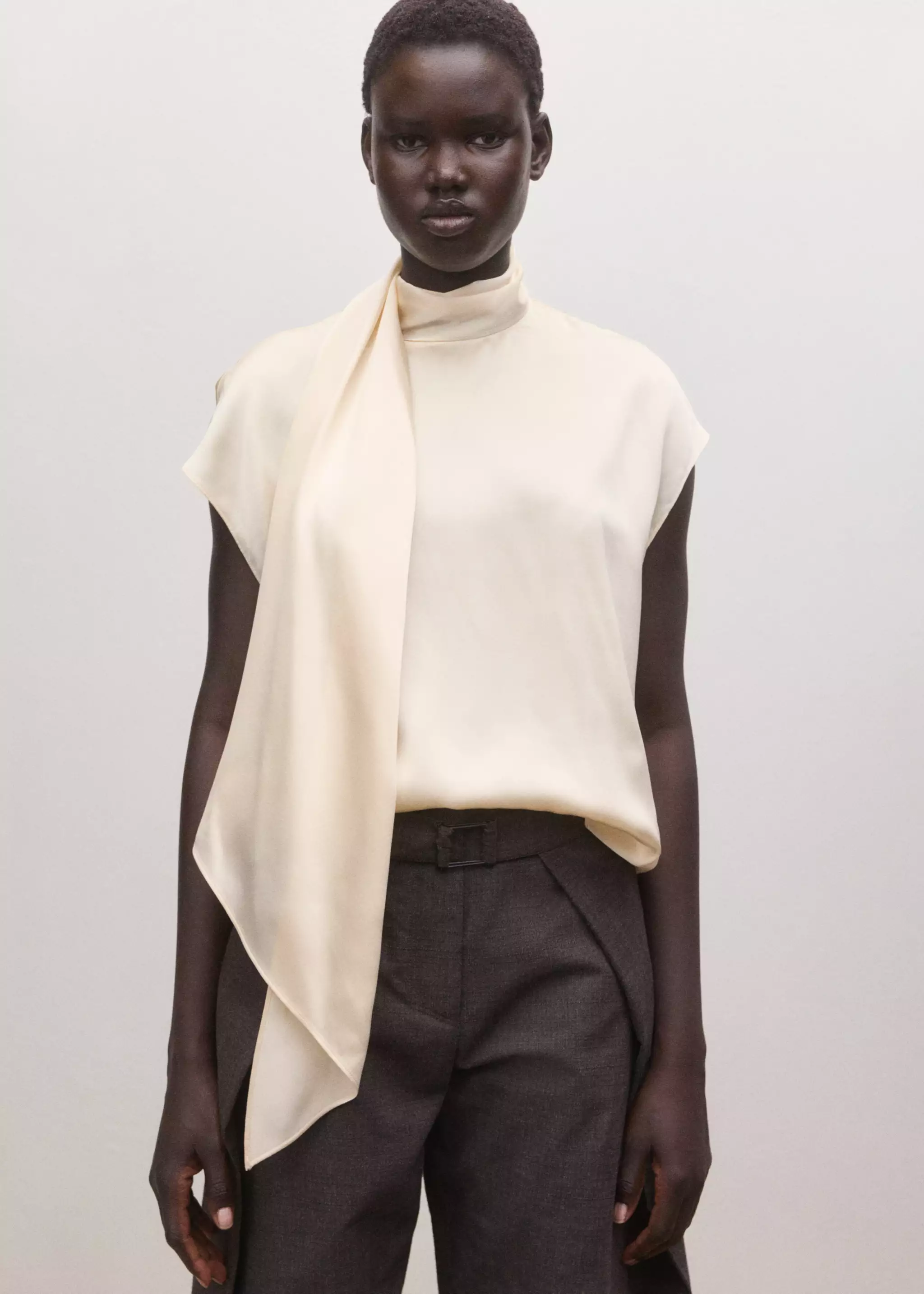 100% Silk Blouse With Foulard Collar - Women | Mango United Kingdom