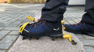 stepping into crampons