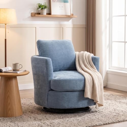 Light Blue Swivel Barrel Accent Chair, Round Upholstered Sofa Armchair