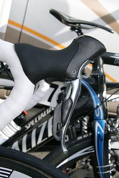 The electronic Dura-Ace levers were spotted with smoothly contoured blades and the shift paddles have far more detail than before.