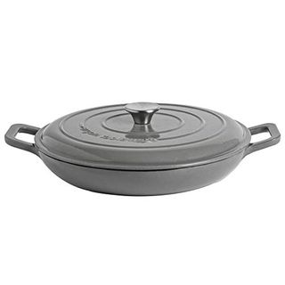 Argon Tableware Casserole Dish Cast Iron Shallow Enameled Dutch Oven Pan With Self-Basting Lid for Roasting, Braising, Stews and Curries - 2.3 Litre - Slate Grey