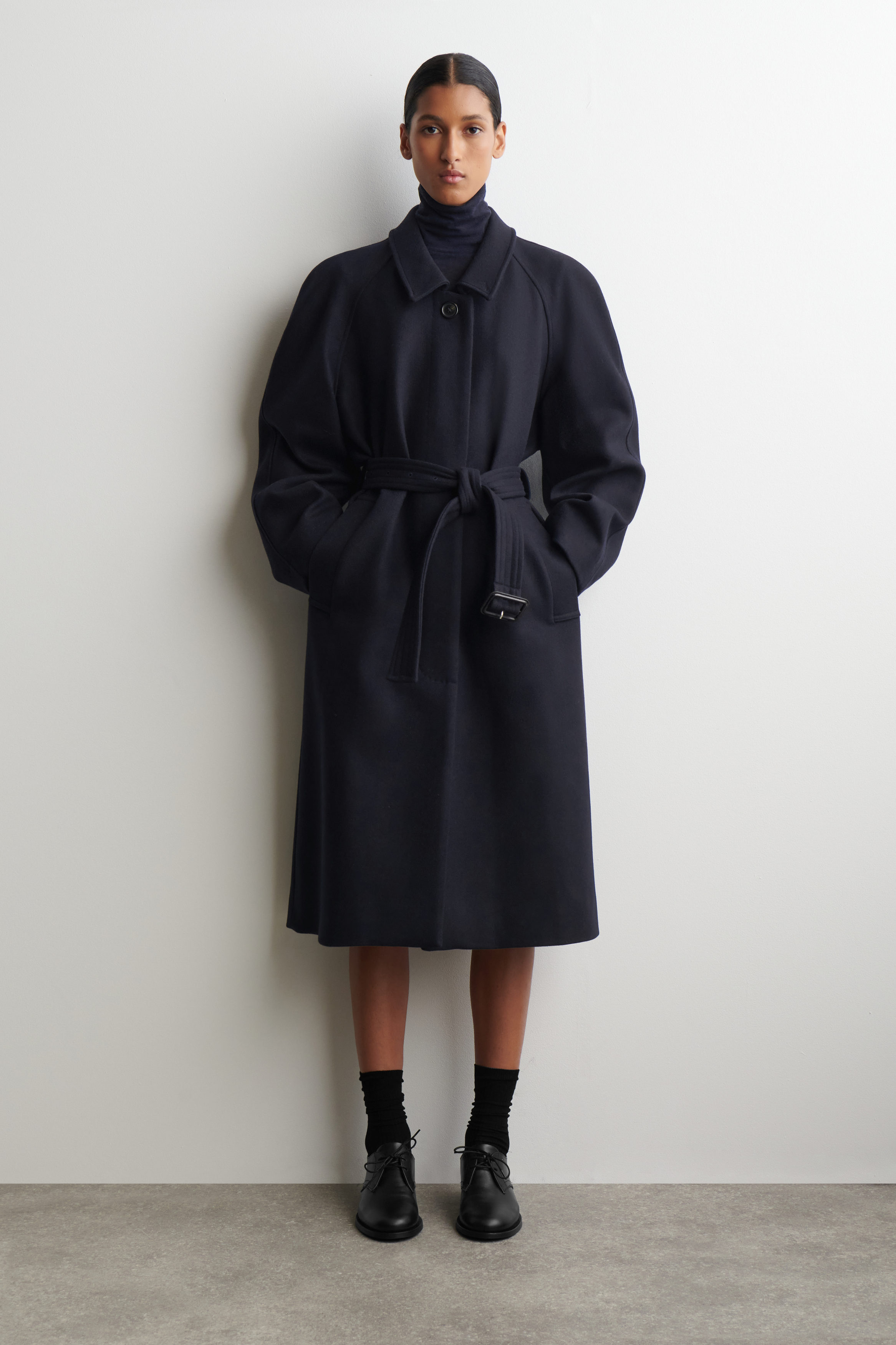 Wool-Blend Long Trench Coat
