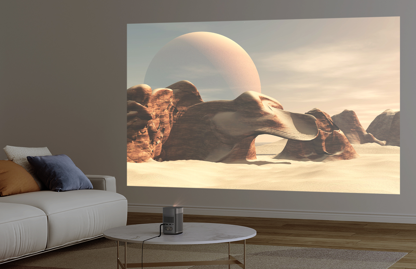 MoGo 2 projector in living room