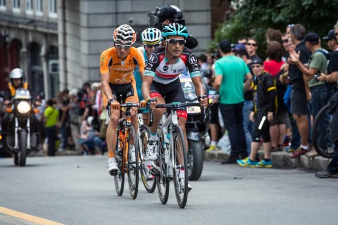 Tiacho Machado (RadioShack Leopard) enjoying his stint off the front while part of the early three-man break in Quebec